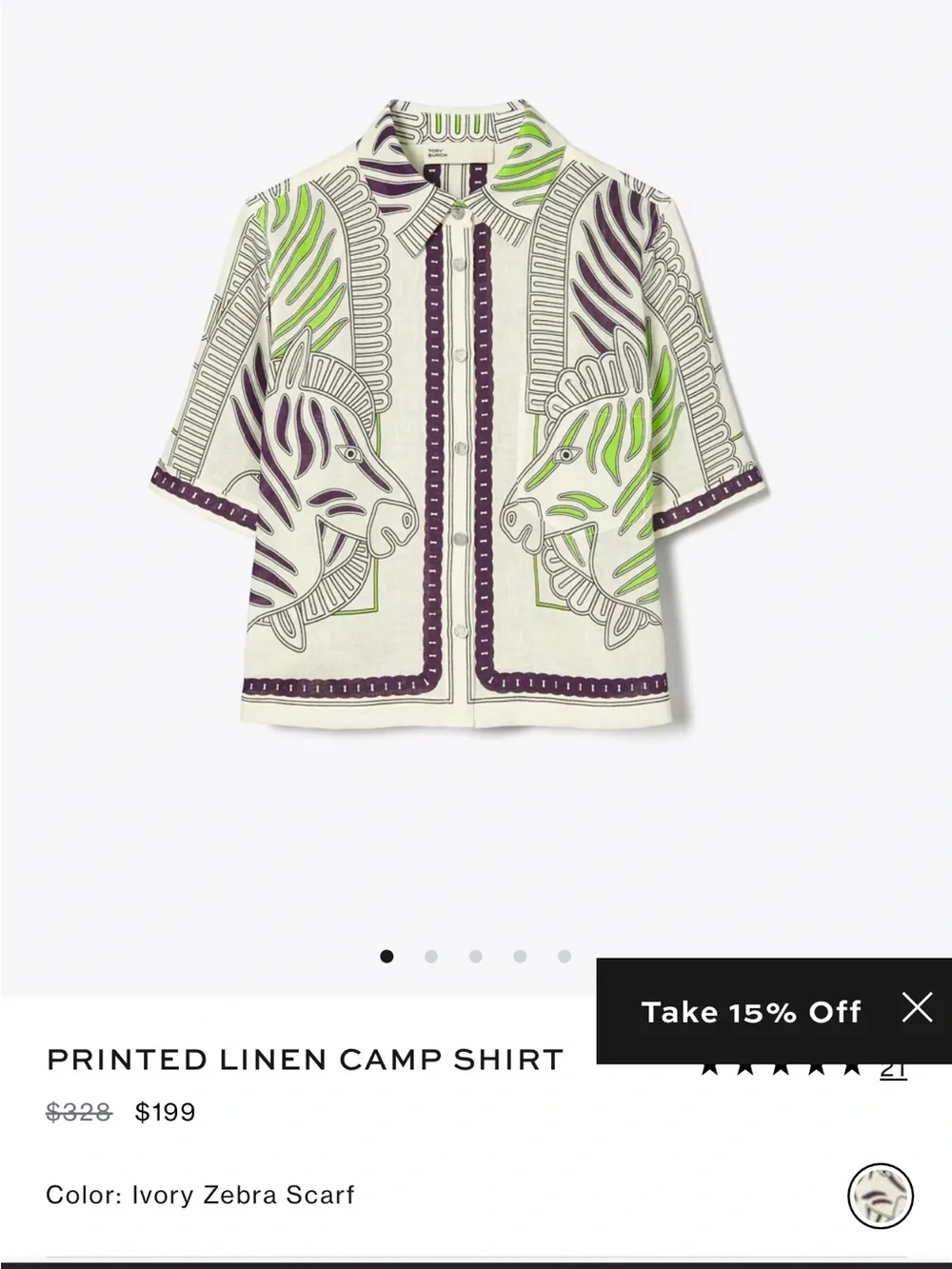 Tory Burch Girls' Zebra Print Button-Front Set in White, Green & Purple